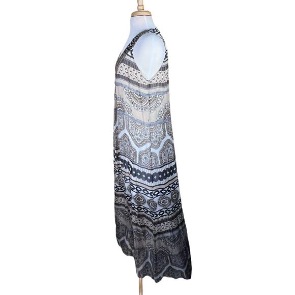 Hale Bob Boho Neutral Print Flowy Maxi with Beaded Neckline & Straps Medium - Picture 8 of 14